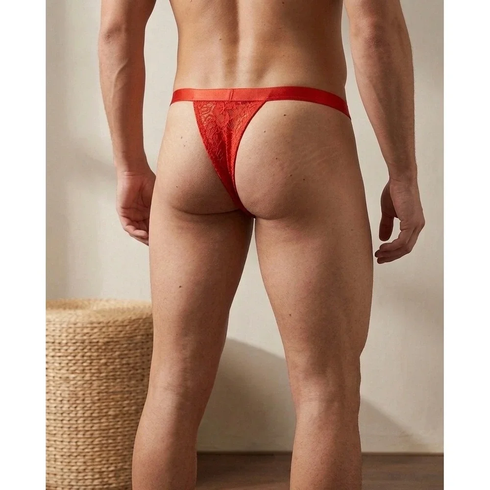 Cosabella Never Say Never Men's Italian Lace‎ Thong Sicilian Orange Size M